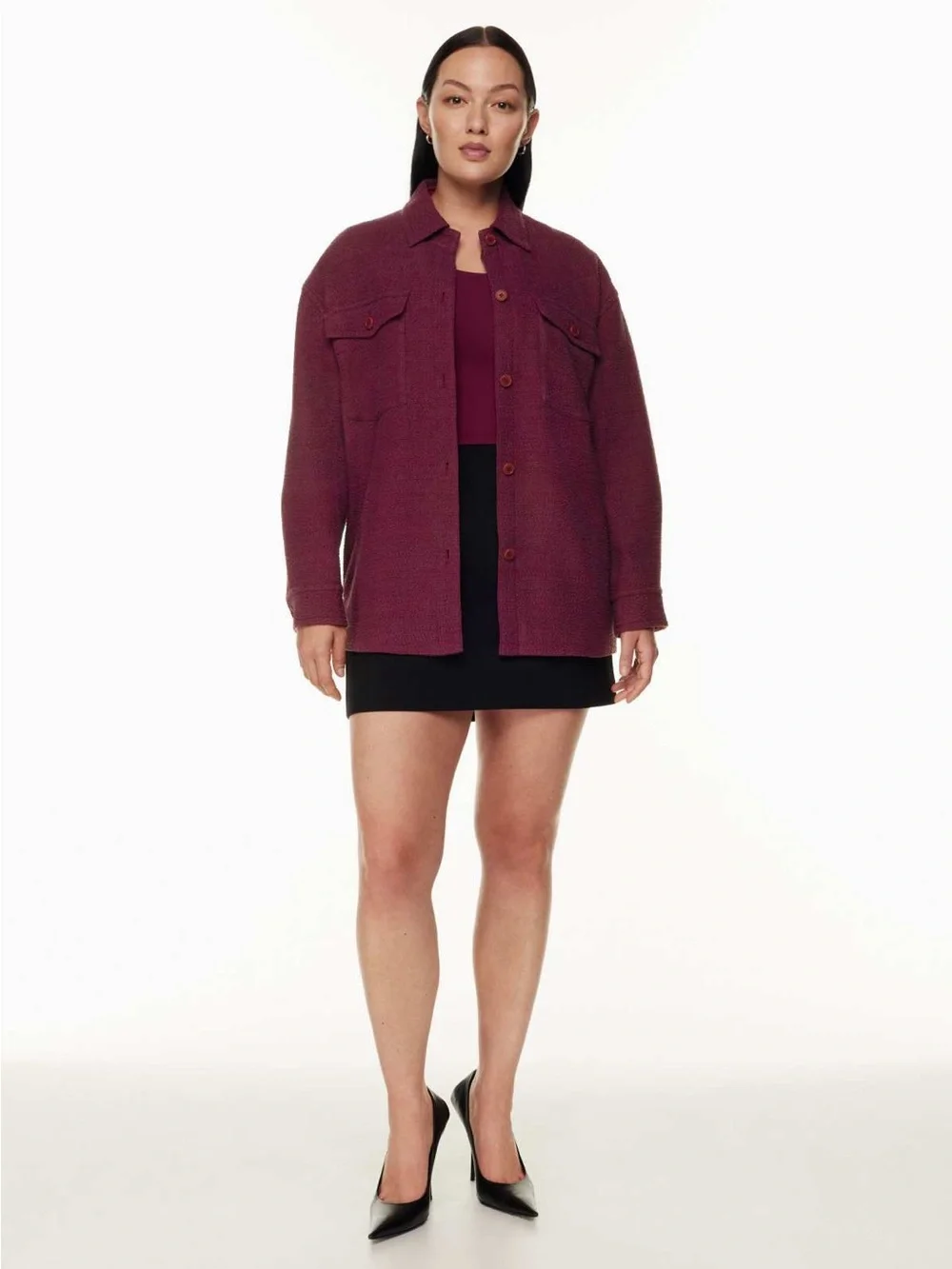 Aritzia Babaton Joan Shirt Jacket Shacket Pockets Women's Size 2 Wine Color